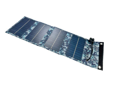Faltbare Outdoor Solarmatte SM01 mit 4 Solarpanels und 7W Blau Camouflage Werbeartikel