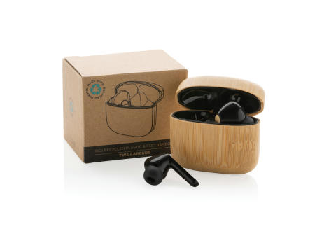 TWS-Kopfhörer aus RCS recyceltem Kunststoff und Bambus Werbeartikel