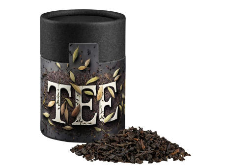 Product image Schwarztee, ca. 35g, Kraftpapierdose Midi schwarz Werbeartikel