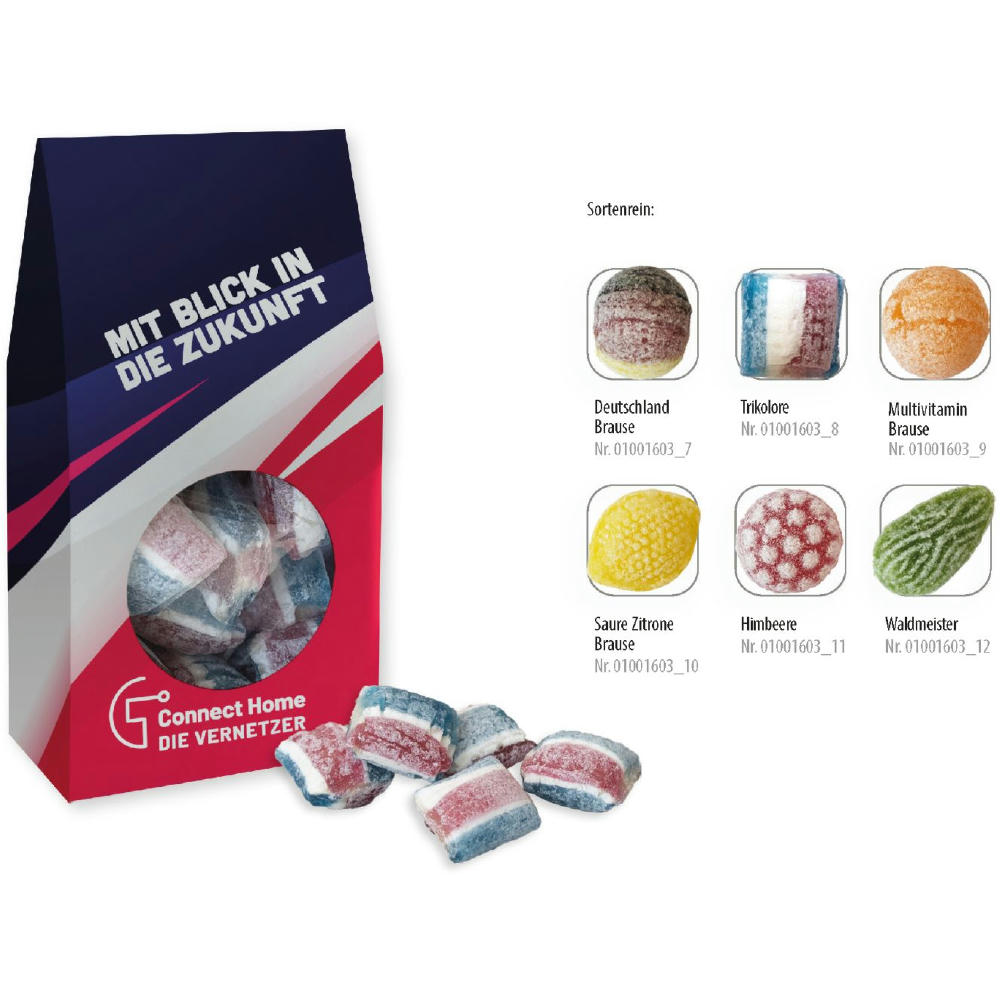 Product image Beutelschachtel mit Bonbons, 60 g, Inhalt: Saure Zitrone Brause Werbeartikel
