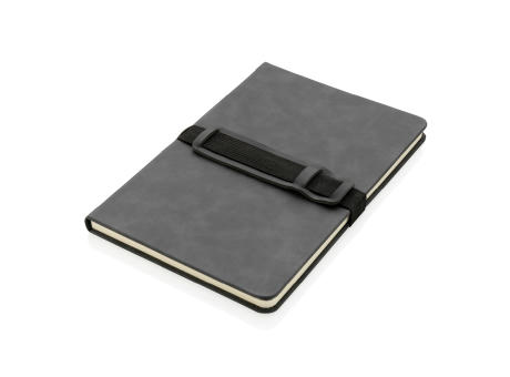 Deluxe Hardcover PU Notizbuch mit Handy- und Stiftehalter Werbeartikel