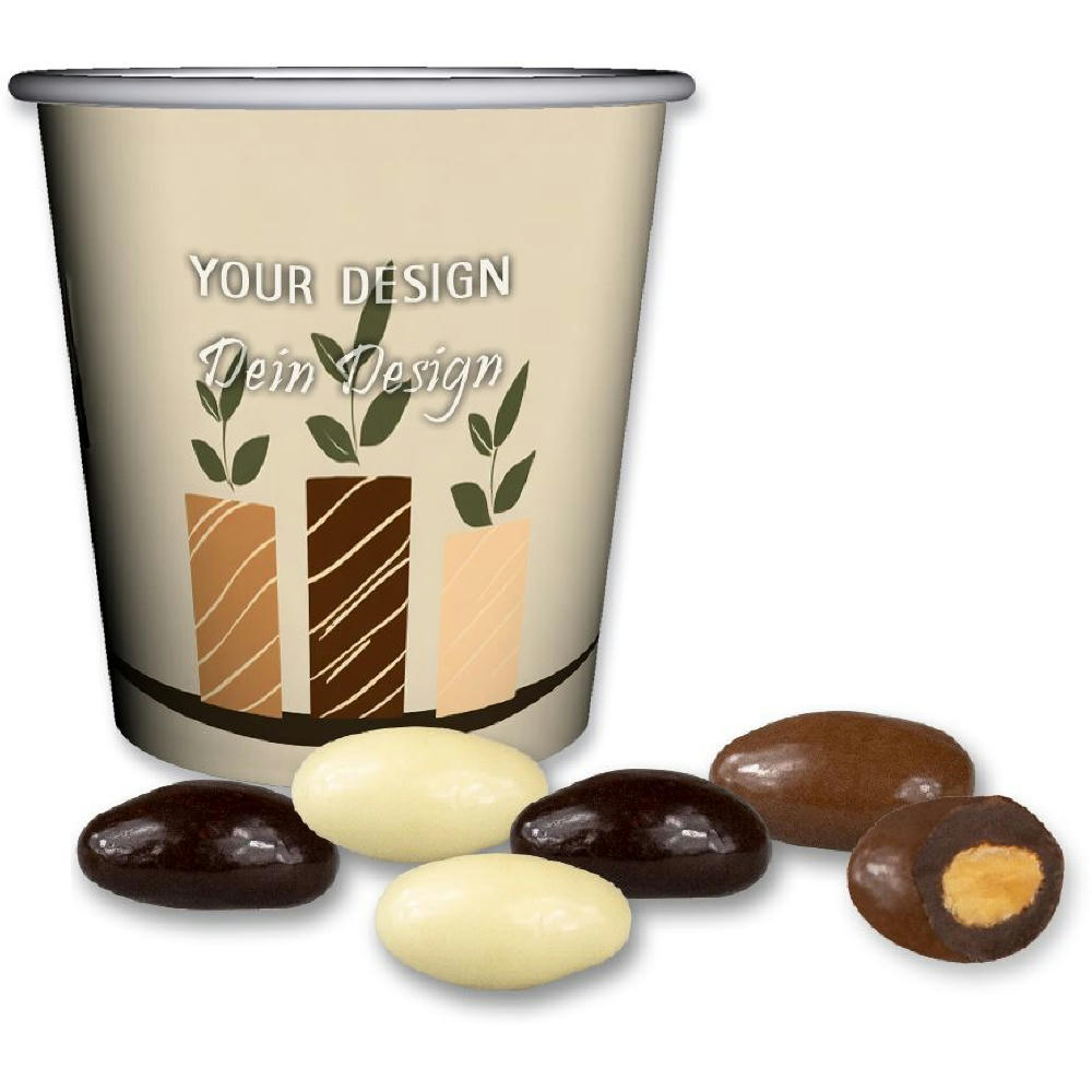 Product image Mandel-Schoko-Trio, ca. 40g, Snackbecher Mini Werbeartikel