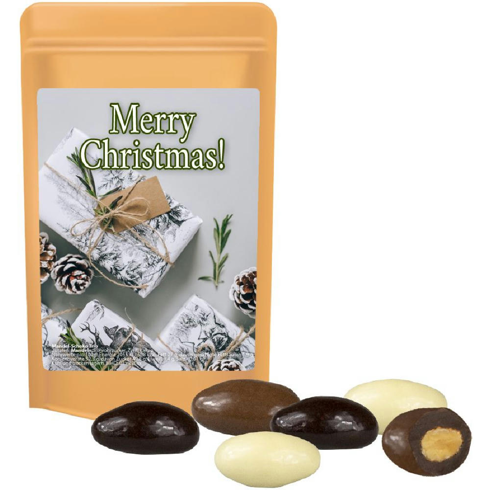 Product image Mandel-Schoko-Trio, ca. 30g, Standbeutel Mini Werbeartikel