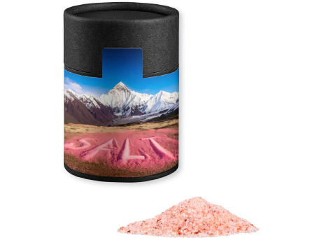 Rosa Kristallsalz, ca. 135g, Kraftpapierdose Midi schwarz Werbeartikel