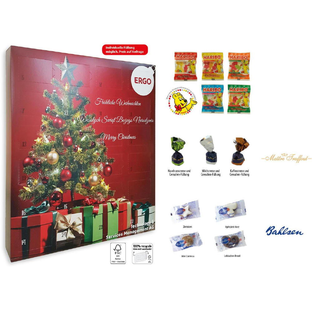 Product image XXL Adventskalender, 24 Stück, Inhalt: HARIBO Weihnachtsmix Werbeartikel