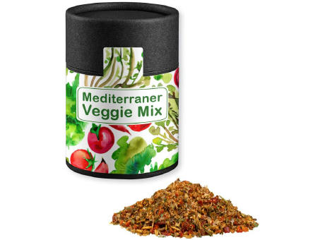 Gewürzmischung Mediterraner Veggie Mix, ca. 50g, Kraftpapierdose Midi schwarz Werbeartikel