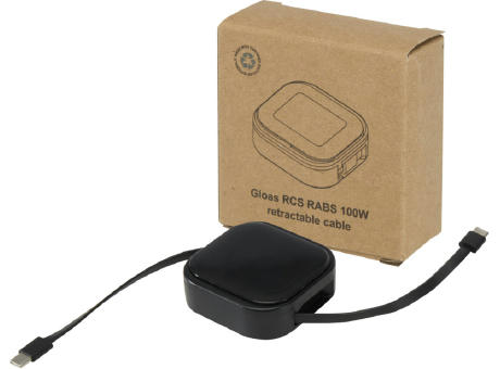 Product image Gloas Aufrollbares 5 in 1 Kabel aus Recyclingmaterial mit Datensynchronisierung und 100 W Schnellladefunktion sowie Smartphone Toolkit Werbeartikel