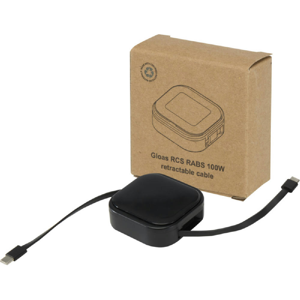 Product image Gloas Aufrollbares 5 in 1 Kabel aus Recyclingmaterial mit Datensynchronisierung und 100 W Schnellladefunktion sowie Smartphone Toolkit Werbeartikel