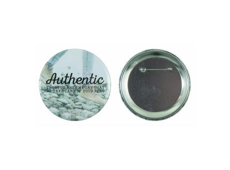 Metallbutton 75mm mit doppelt gesicherter Nadel bedrucken