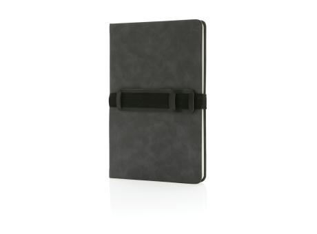Deluxe Hardcover PU Notizbuch mit Handy- und Stiftehalter Werbeartikel