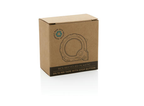 3m/16mm Maßband mit Stop-Taste aus RCS recycelt. Kunststoff bedrucken
