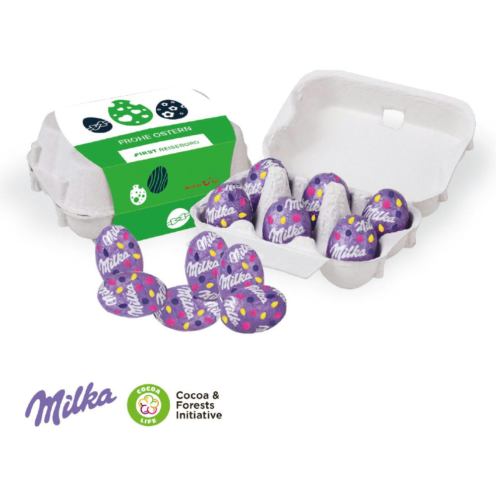Product image SCHOKO-EIER 6ER MIT MILKA SCHOKOLADE Werbeartikel
