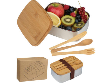 Product image Große Brotzeitbox mit Bambusdeckel und elastischem Band Werbeartikel