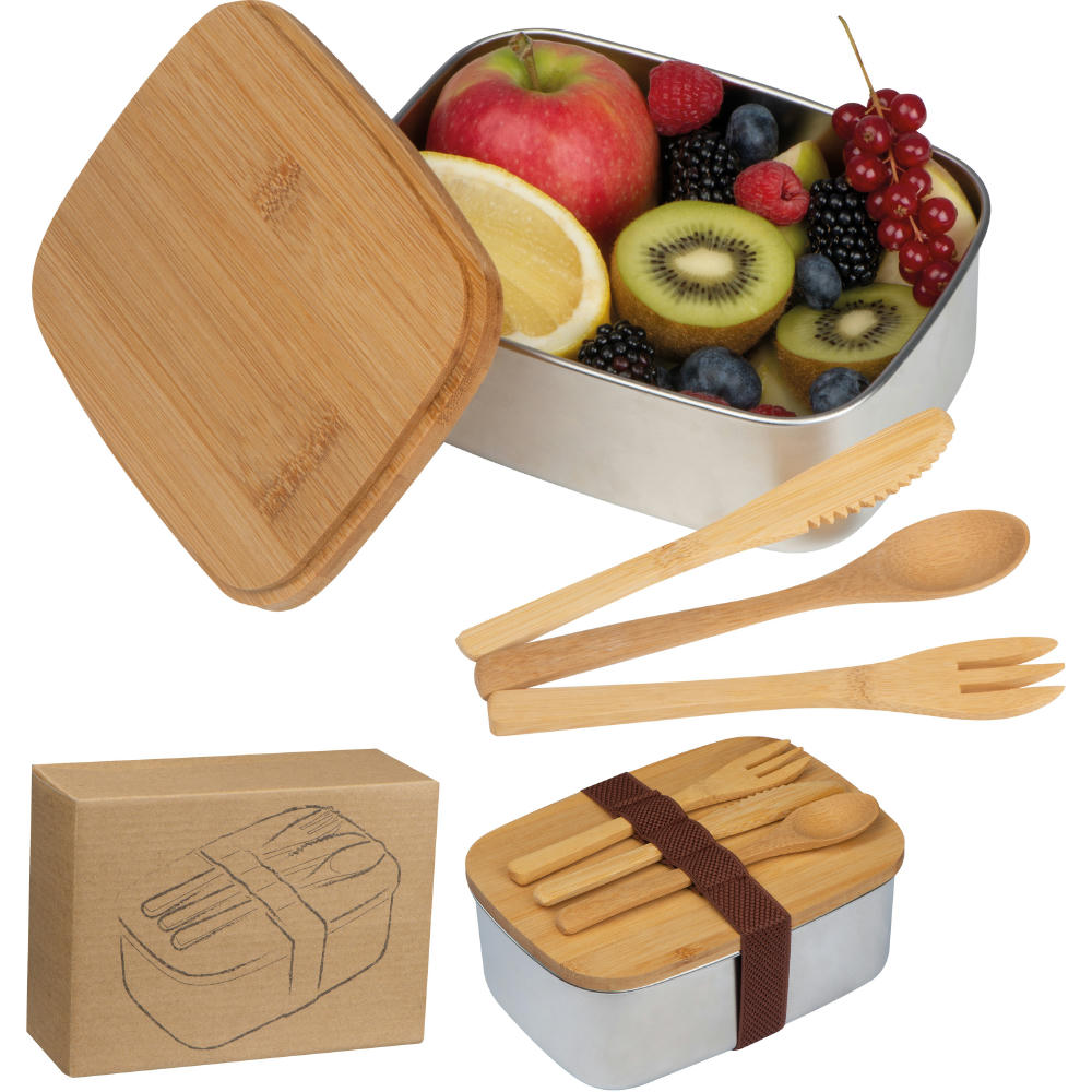 Product image Große Brotzeitbox mit Bambusdeckel und elastischem Band Werbeartikel