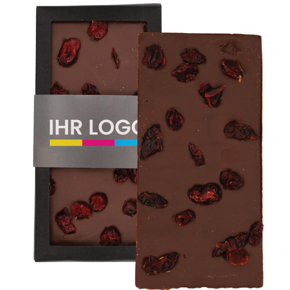 90 gr. Schokoladentafel Zartbitter mit Cranberry Werbeartikel
