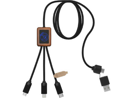 Product image SCX.design C38 40W 5-in-1 Ladekabel aus rPET in quadratischem Bambusgehäuse mit Leuchtlogo Werbeartikel