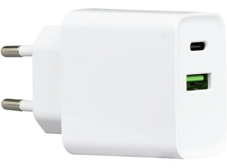 Ladegerät mit 20W Power Delivery und Quick Charge für USB-A und USB-C Werbeartikel