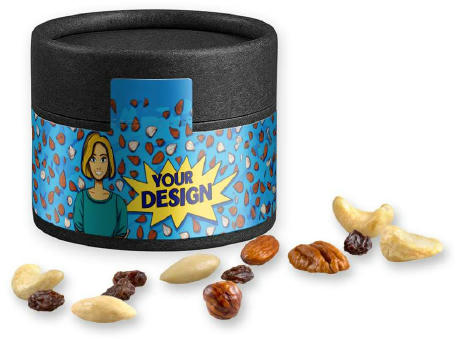 Product image Studentenfutter, ca. 40g, Kraftpapierdose Mini schwarz Werbeartikel