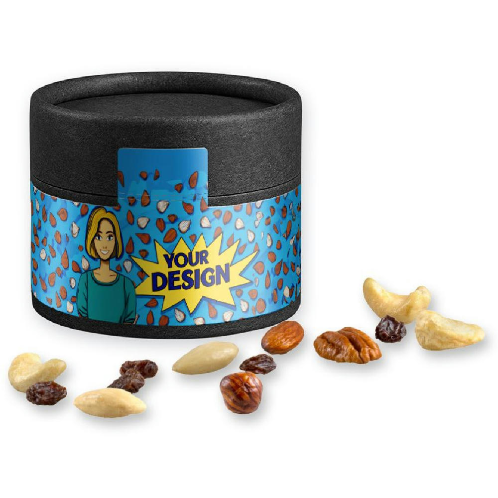 Product image Studentenfutter, ca. 40g, Kraftpapierdose Mini schwarz Werbeartikel