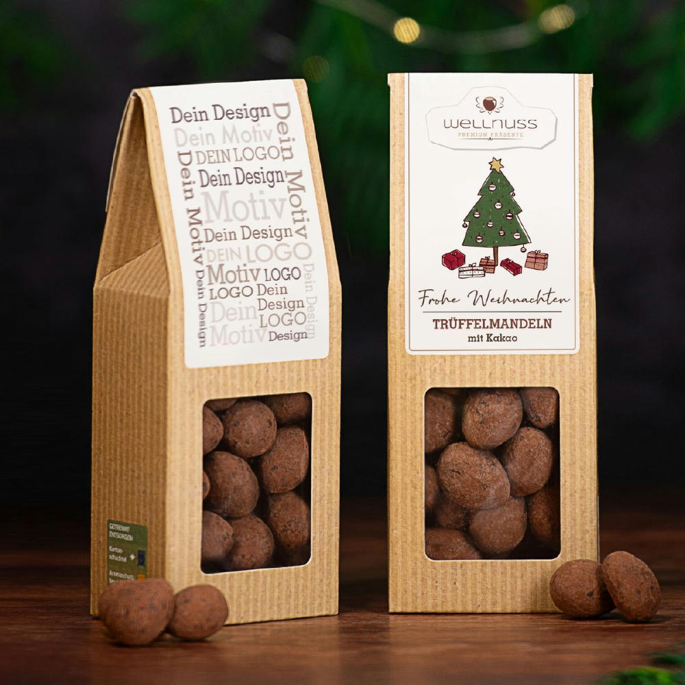 Product image Weihnachts Edition - Trüffelmandeln mit Kakao in der Faltschachtel Werbeartikel
