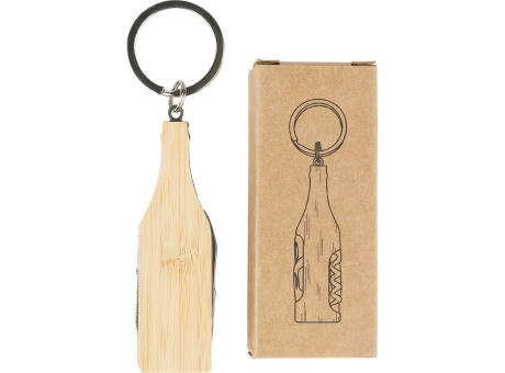 Bambus-Multifunktionswerkzeug-Schlüsselanhänger Inaya Werbeartikel