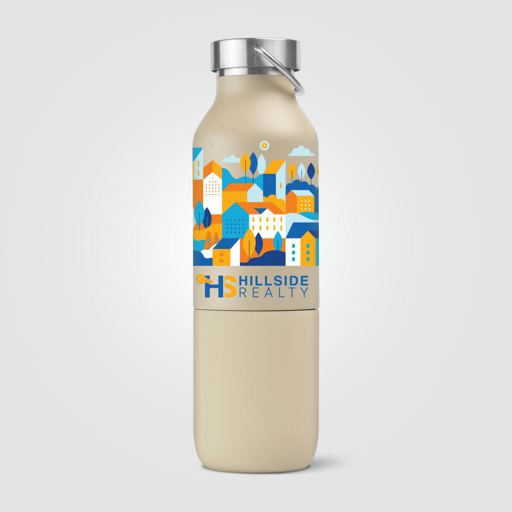 Freya Duo - 2-in-1 590 ml Recycling-Edelstahlflasche - Doppelwandig mit 325 ml Becher Werbeartikel