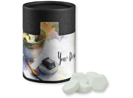 Product image Traubenzucker Orange Drops, ca. 80g, Kraftpapierdose Midi schwarz Werbeartikel