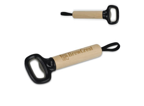 Flaschenöffner mit Holzgriff und Riemen bedrucken