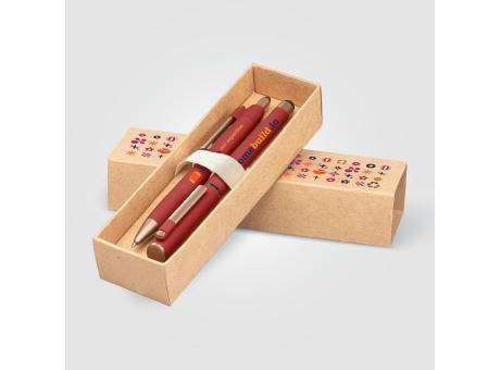 York Kugelschreiber-Geschenkset mit bronzefarbenen Akzenten aus recyceltem Kunststoff inkl. verzierter Geschenkbox bedrucken