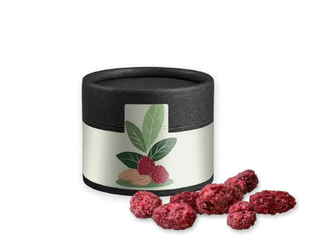 Product image Gebrannte Mandeln Himbeere, ca. 40g, Kraftpapierdose Mini schwarz bedrucken