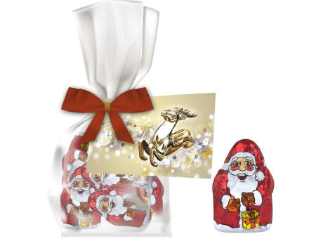 Product image Mini Schoko-Weihnachtsmänner, ca. 35g, Express Flachbeutel mit Schleife mit Werbekarte bedrucken