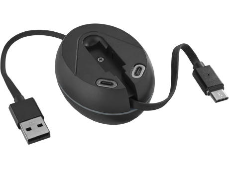Product image ROLL UP Ausziehbares Multifunktions-Kabel zum Laden und Datenübertragen mit USB-C, Micro-USB und Lightning Werbeartikel