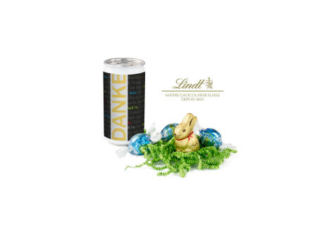 Geschenkartikel / Präsentartikel: Lindt-Oster-Überraschung, Das Nest in der Dose - Etikett Danke bedrucken