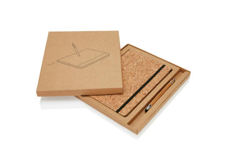 Kork A5 Notizbuch mit Bambus Stift und Stylus Werbeartikel