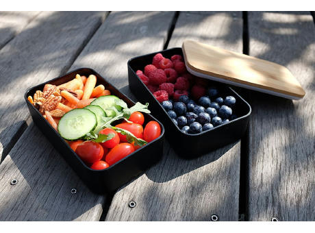 Bento 'Nagano', schwarz, mit Bambusdeckel Werbeartikel