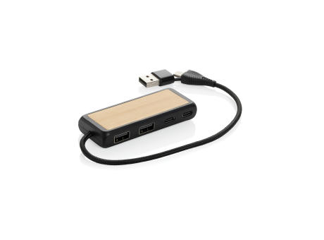 Link Dual Input USB Hub aus RCS rec. Kunststoff und Bambus Werbeartikel
