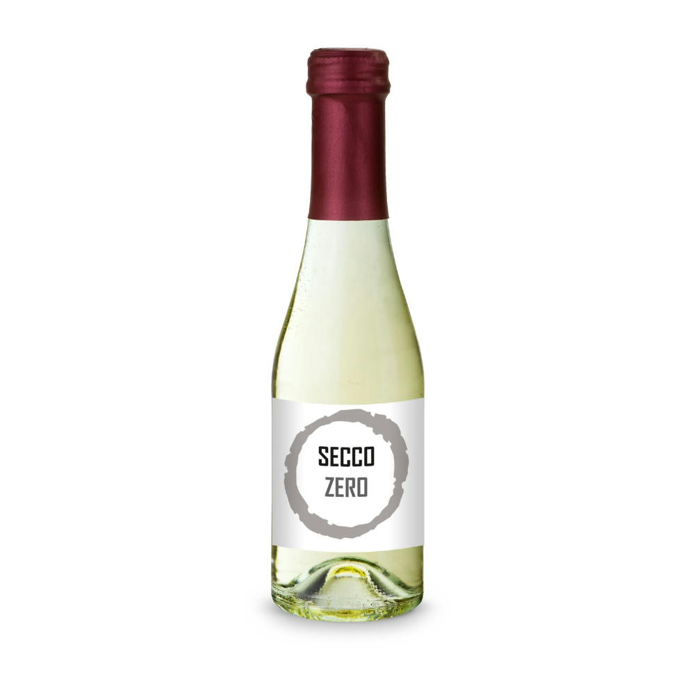Secco ZERO - Schäumendes Getränk aus alkoholfreiem Wein - Flasche klar - Kapselfarbe Gold, 0,2 l Werbeartikel