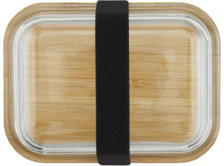 Hitzebeständige Glas-Lunchbox mit Bambusdeckel, Dichtung und 640 ml Volumen Werbeartikel