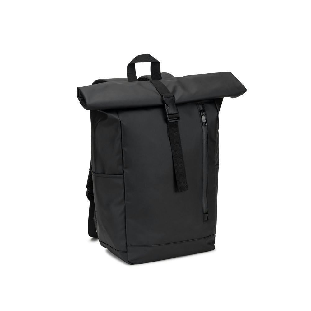 Product image OSASCO BPACK. Rolltop-Rucksack mit Reissverschlusssystem, bei dem das Oberteil aufgerollt werden kann, um es an das Volumen des Rucksacks anzupassen. Hergestellt aus recyceltem 600D-Polyester Werbeartikel