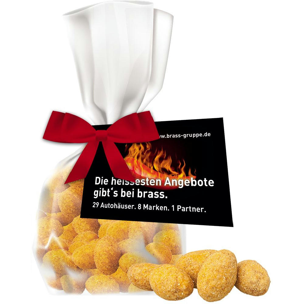 Product image Erdnüsse Barbecue, ca. 25g, Express Flachbeutel mit Schleife mit Werbekarte Werbeartikel