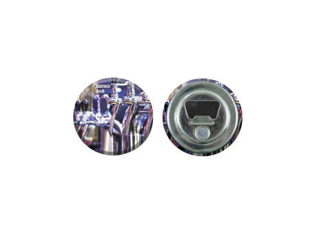 Product image Metallbutton 56mm mit Flaschenöffner und Magnet Werbeartikel