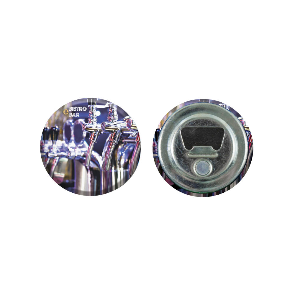 Product image Metallbutton 56mm mit Flaschenöffner und Magnet Werbeartikel
