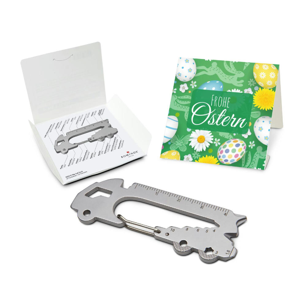 Product image Geschenkartikel: ROMINOX® Key Tool Truck / LKW (22 Funktionen) im Motiv-Mäppchen Frohe Ostern Werbeartikel