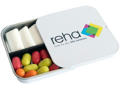 Twin Tin, schwarz individuell, Inhalt: Pfefferminzdragees (Dose) Werbeartikel