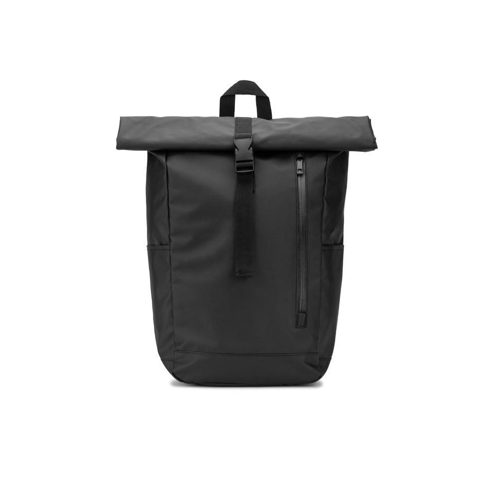 OSASCO BPACK. Rolltop-Rucksack mit Reissverschlusssystem, bei dem das Oberteil aufgerollt werden kann, um es an das Volumen des Rucksacks anzupassen. Hergestellt aus recyceltem 600D-Polyester Werbeartikel