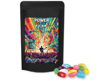 Jelly Beans sauer-Mix, ca. 100g, Standbeutel Midi schwarz Werbeartikel