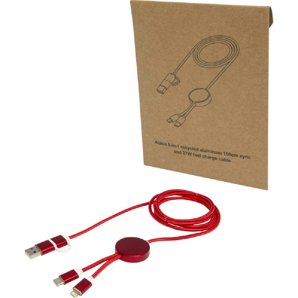 Product image Alasia 150 cm 5-in-1 Kabel aus recyceltem Kunststoff für Datenübertragung und 27W Schnellladung Werbeartikel