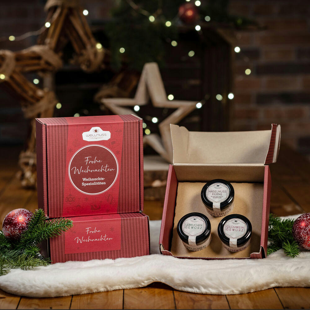 Product image Geschenkkarton mit 3 Weihnachts-Spezialitäten im Glas Werbeartikel
