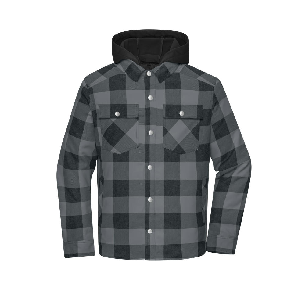 Workwear Check Shirt Jacket - Wattiertes Karohemd mit Kapuze Werbeartikel