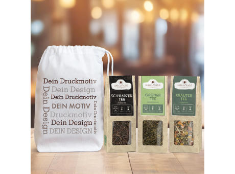 3 Tee Spezialitäten im Baumwollsäckchen Werbeartikel